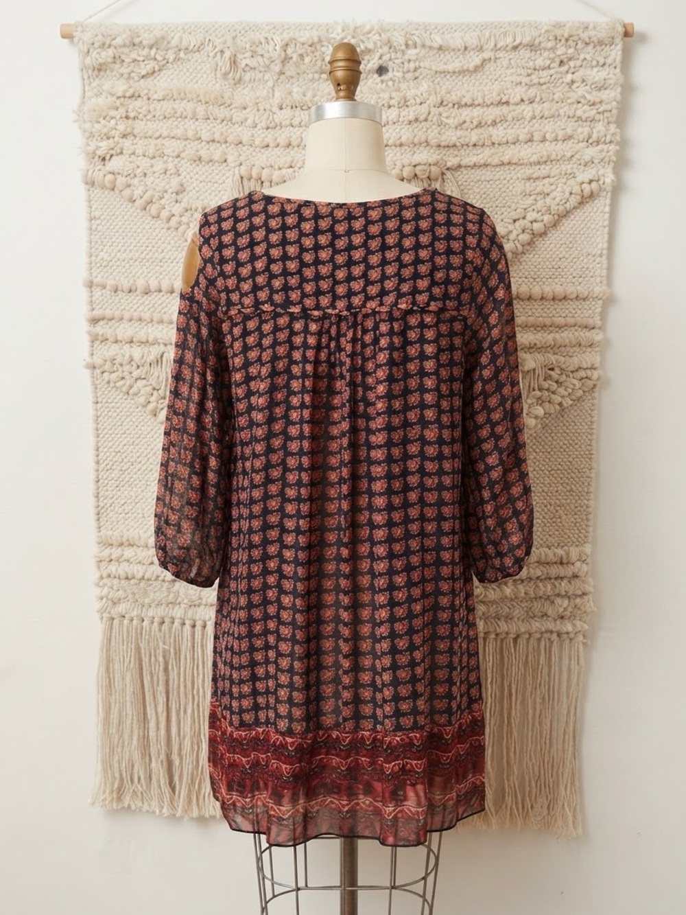 Women's Black and Rust Printed Cold-Shoulder Tunic Top